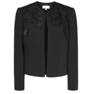 EUC Reiss Black Embroidered Arie Lace Panel Jacket- size 4